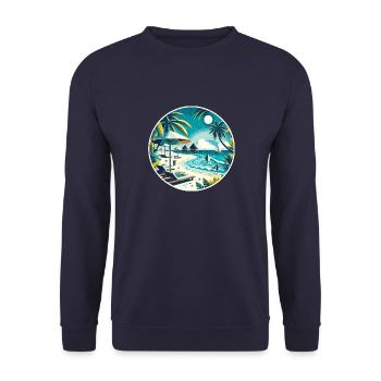 Reethi Beach Malediven Rundum-Sonnenuntergang - Unisex Pullover - Navy - Vorne - Alina (178cm) & Michal (187cm)