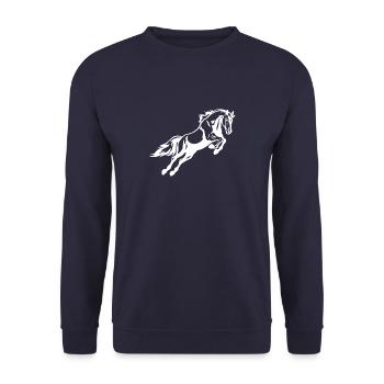PFERD Shirt · REAL SPORTS ANIMAL LOVER · Gift - Unisex Sweatshirt - navy - Front - Alina (178cm) & Michal (187cm)