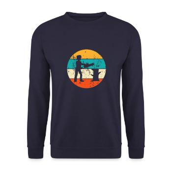 Holzfäller Baumfäller Motorsäge Kettensäge - Unisex Pullover - Navy - Vorne - Alina (178cm) & Michal (187cm)