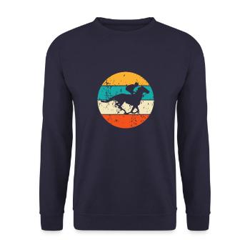 Pferderennen Pferderennsport Rennpferd Rennbahn - Unisex Pullover - Navy - Vorne - Alina (178cm) & Michal (187cm)