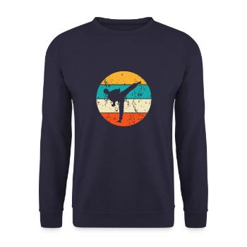 Vintage Retro Karate Kampfsport - Unisex Pullover - Navy - Vorne - Alina (178cm) & Michal (187cm)