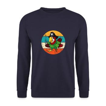 Vintage Retro Papagei Pirat - Unisex Pullover - Navy - Vorne - Alina (178cm) & Michal (187cm)