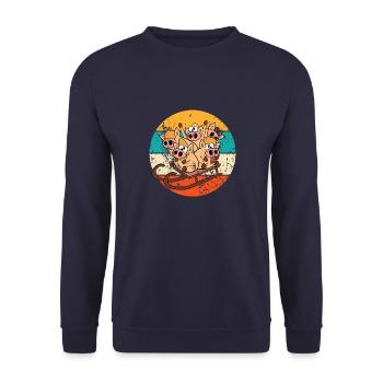 Schweine Rodeln Schlitten Holzschlitten - Unisex Pullover - Navy - Vorne - Alina (178cm) & Michal (187cm)