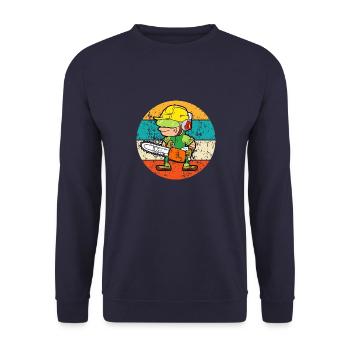 Baumfäller Waldarbeiter Kettensäge Motorsäge - Unisex Pullover - Navy - Vorne - Alina (178cm) & Michal (187cm)