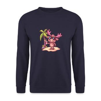 Elch Insel Sommer Palme - Unisex Pullover - Navy - Vorne - Alina (178cm) & Michal (187cm)