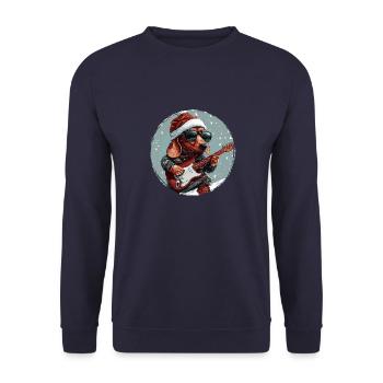 Dachshund Hund Weihnachten Rocker Gitarre Dackel - Unisex Pullover - Navy - Vorne - Alina (178cm) & Michal (187cm)