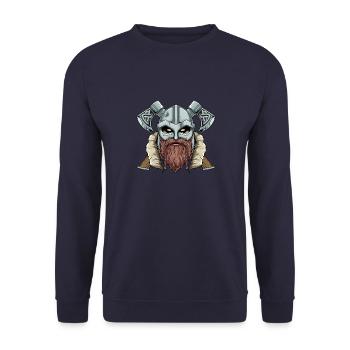 Walhalla Wikinger Kopf - Odin Äxte Nordic - Unisex Pullover - Navy - Vorne - Alina (178cm) & Michal (187cm)