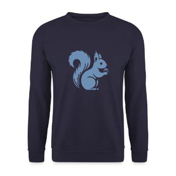 Minimalist Squirrel Silhouette with Nut - Unisex Sweatshirt - navy - Front - Alina (178cm) & Michal (187cm)