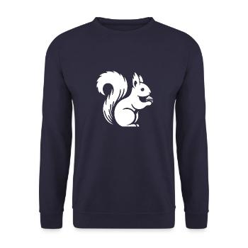 Minimalist Squirrel Silhouette with Nut - Unisex Sweatshirt - navy - Front - Alina (178cm) & Michal (187cm)