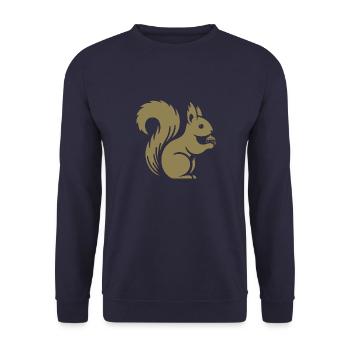 Minimalist Squirrel Silhouette with Nut - Unisex Sweatshirt - navy - Front - Alina (178cm) & Michal (187cm)