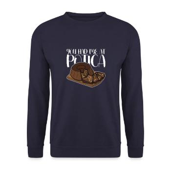 Potica Rollkuchen Slovenska Backen Bäcker - Unisex Pullover - Navy - Vorne - Alina (178cm) & Michal (187cm)