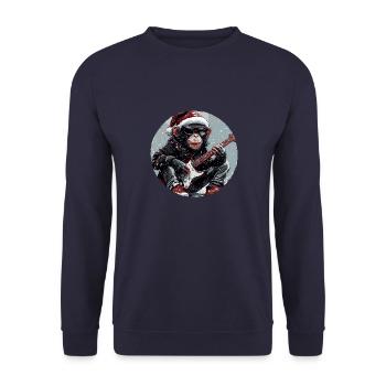 Monkey Christmas Rocker Guitar - Unisex Sweatshirt - navy - Front - Alina (178cm) & Michal (187cm)