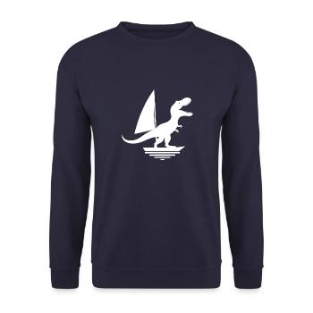 Dinosaur T-Rex Sailboat Silhouette - Unisex Sweatshirt - navy - Front - Alina (178cm) & Michal (187cm)