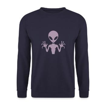 Alien-Außerirdischer-Körper-Silhouette mit Händen - Unisex Pullover - Navy - Vorne - Alina (178cm) & Michal (187cm)