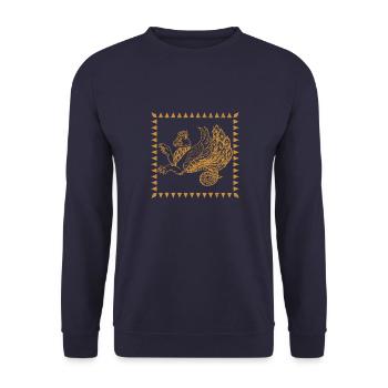 Faravahar Persien Simurgh Mythologie Philosoph - Unisex Pullover - Navy - Vorne - Alina (178cm) & Michal (187cm)