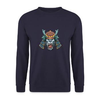 Japanischer Samurai-Gorilla - Katana-Kämpfer - Unisex Pullover - Navy - Vorne - Alina (178cm) & Michal (187cm)