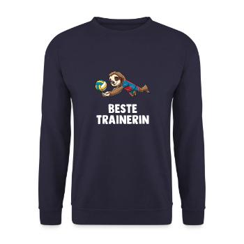 Volleyball Trainerin Faultier - Lustiges - Unisex Pullover - Navy - Vorne - Alina (178cm) & Michal (187cm)