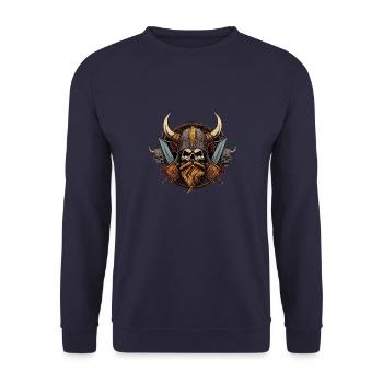 Valhalla Odin Skelett - Kanalisieren Sie Ihren - Unisex Pullover - Navy - Vorne - Alina (178cm) & Michal (187cm)