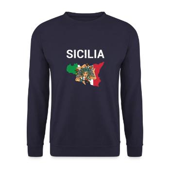 Sizilien Mittelmeer Urlaub Italien Trinacria - Unisex Pullover - Navy - Vorne - Alina (178cm) & Michal (187cm)