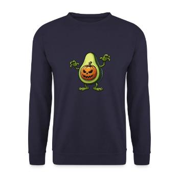 Gruseliges Avocado Monster Halloween Vegan Cartoon - Unisex Pullover - Navy - Vorne - Alina (178cm) & Michal (187cm)