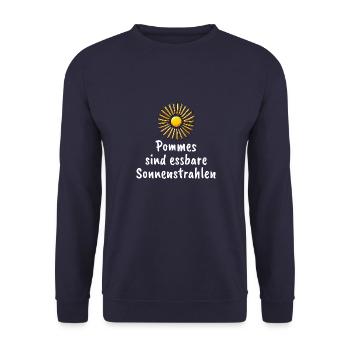 Pommes Essbare Sonnenstrahlen Lustiger Spruch - Unisex Pullover - Navy - Vorne - Alina (178cm) & Michal (187cm)