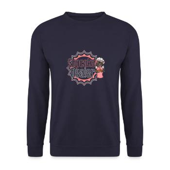 Katze Dessert Bäckerei Kuchen Brötchen Spruch - Unisex Pullover - Navy - Vorne - Alina (178cm) & Michal (187cm)