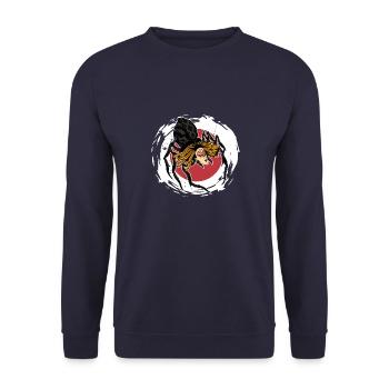 Japan Mythologie Jorogumo Spinne Frau Kultur - Unisex Pullover - Navy - Vorne - Alina (178cm) & Michal (187cm)