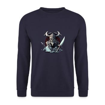 Valhalla Viking Skelett - Starker nordischer - Unisex Pullover - Navy - Vorne - Alina (178cm) & Michal (187cm)