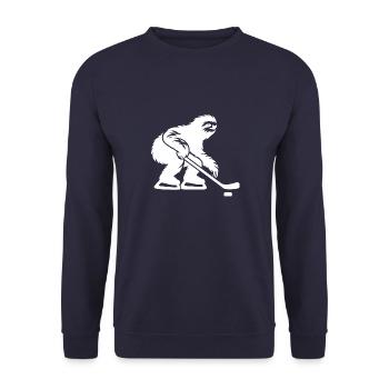Faultier Eishockeyspieler Eishockey Silhouette - Unisex Pullover - Navy - Vorne - Alina (178cm) & Michal (187cm)