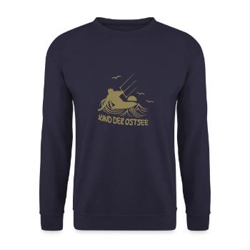 Kitesurfer Kind Ostsee Kiten Silhouette Meer - Unisex Pullover - Navy - Vorne - Alina (178cm) & Michal (187cm)