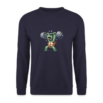 Lustige Schildkröte Hantel Fitness Skurril Workout - Unisex Pullover - Navy - Vorne - Alina (178cm) & Michal (187cm)