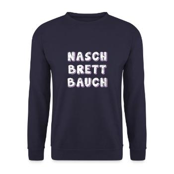 Naschbrettbauch, dicker Bauch, Naschkatze Geschenk - Unisex Pullover - Navy - Vorne - Alina (178cm) & Michal (187cm)