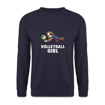 Volleyball Girl Cute Sloth Girls - Faultier gräbt - Unisex Pullover - Navy - Vorne - Alina (178cm) & Michal (187cm)