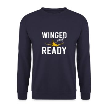 Flugzeug Airplane Vintage Luftfahrt Sprüche - Unisex Pullover - Navy - Vorne - Alina (178cm) & Michal (187cm)