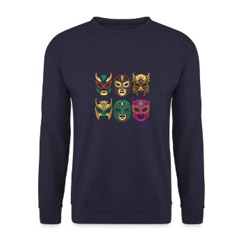 Masken der Legenden - Retro Lucha Libre - Unisex Pullover - Navy - Vorne - Alina (178cm) & Michal (187cm)