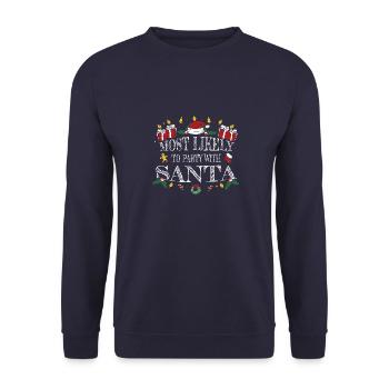 Am ehesten feiern Sie mit dem Weihnachtsmann - Unisex Pullover - Navy - Vorne - Alina (178cm) & Michal (187cm)