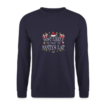 Am ehesten furzt er auf dem Schoß des Weihnachtsmanns - Unisex Pullover - Navy - Vorne - Alina (178cm) & Michal (187cm)