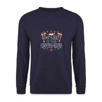 Le plus susceptible de prendre des selfies de Noël pour papa maman - Sweat-shirt Unisexe - marine - Devant - Alina (178cm) & Michal (187cm)