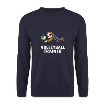 Volleyball Trainer - Lustiges Volleyball Faultier - Unisex Pullover - Navy - Vorne - Alina (178cm) & Michal (187cm)