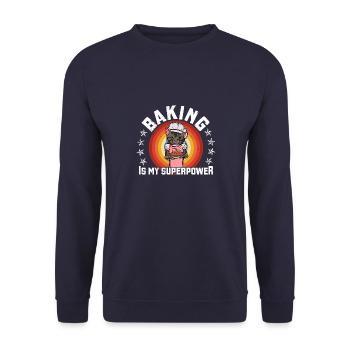Bäcker Katze Kuchen Essen Backen Hobby Spruch - Unisex Pullover - Navy - Vorne - Alina (178cm) & Michal (187cm)