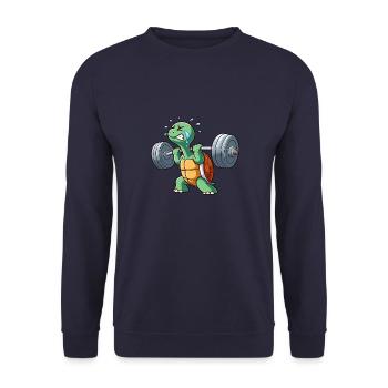 Drôle de tortue Fitness Entraînement Épuisant - Sweat-shirt Unisexe - marine - Devant - Alina (178cm) & Michal (187cm)