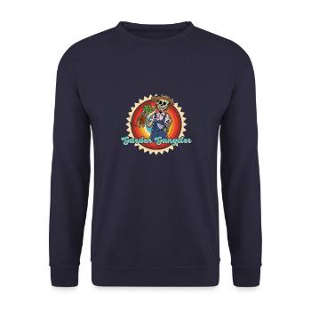 Skelett Halloween Spooky Gärtner Garten Blume - Unisex Pullover - Navy - Vorne - Alina (178cm) & Michal (187cm)