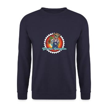 Skelett Halloween Spooky Gärtner Garten Blume - Unisex Pullover - Navy - Vorne - Alina (178cm) & Michal (187cm)