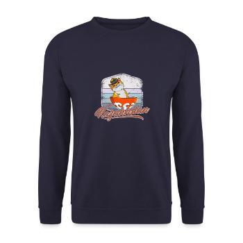 Kasachstan Kasach UdSSR Katze Flagge Normaden - Unisex Pullover - Navy - Vorne - Alina (178cm) & Michal (187cm)