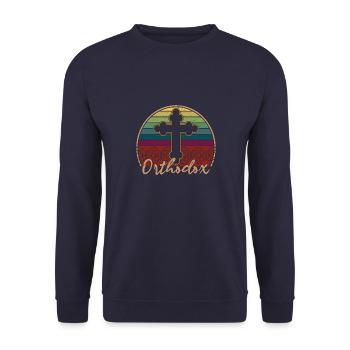 Orthodox Kreuz Christentum Balkan Herkunft - Unisex Pullover - Navy - Vorne - Alina (178cm) & Michal (187cm)