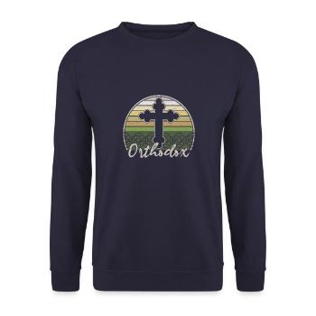 Orthodox Kreuz Christentum Balkan Herkunft - Unisex Pullover - Navy - Vorne - Alina (178cm) & Michal (187cm)
