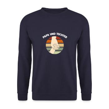 Papa und Tochter Geburt - Unisex Pullover - Navy - Vorne - Alina (178cm) & Michal (187cm)