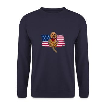Hund Posaunist Trompete Musik Musiker Welpe - Unisex Pullover - Navy - Vorne - Alina (178cm) & Michal (187cm)