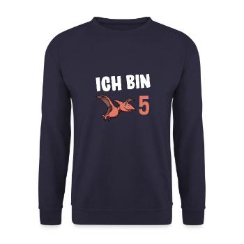 5 Jahre Geburtstagsgeschenk Dinosaurier 5 Jahre - Unisex Pullover - Navy - Vorne - Alina (178cm) & Michal (187cm)