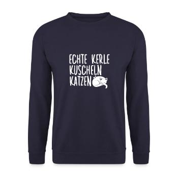 Katzenhalter Motiv Katzen Fan Katzenbesitzer - Unisex Pullover - Navy - Vorne - Alina (178cm) & Michal (187cm)